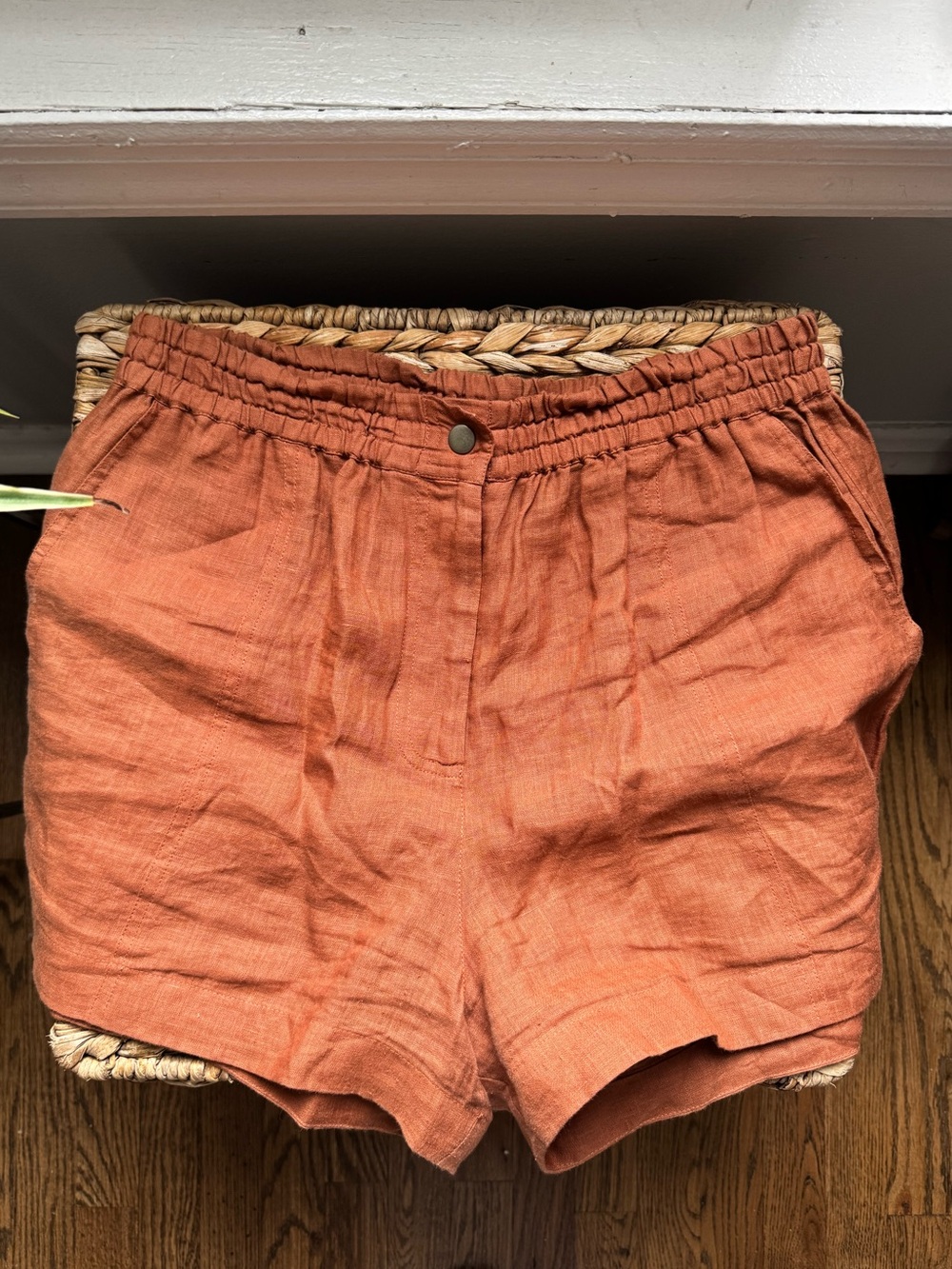 Apiece Apart Rust Orange 100% Linen Shorts